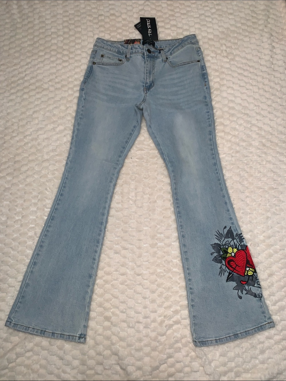 Dolls Kill x Ed Hardy Low Rise Boot Jeans with Embroidery, NWT